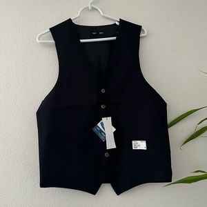 Navy Blue Button Down Vest W/ Gold Details